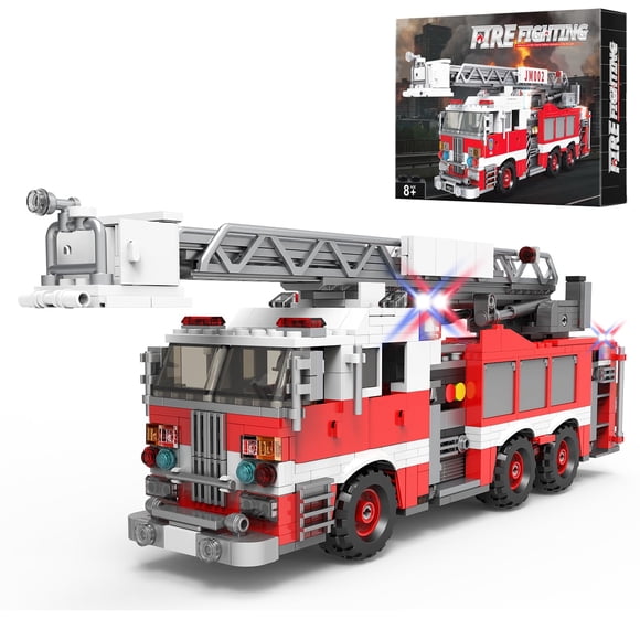Set de construcción BYWBRICKIFY Camión de bomberos con escalera y luces 720 piezas