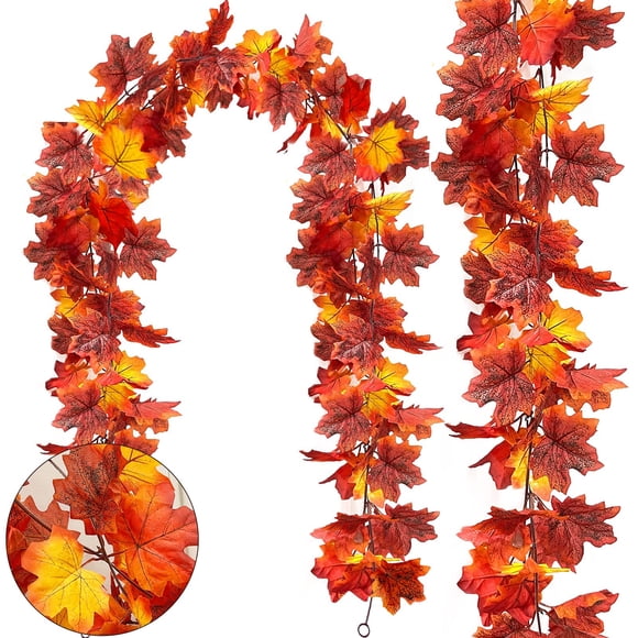 Guirnalda de otoño TURNMEON, paquete de 2 guirnaldas con hojas de otoño de 3,6 m