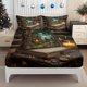 thumbnail image 1 of Bed Sheet Set with a Magical Castle Starry Night Theme Featuring a Mysterious And Dreamy Wonderland Pattern with Stacked Ancient Books The Elastic Design of The, 1 of 1