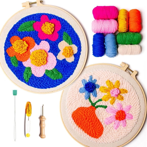 Kit de punch needle SPINNY con 2 diseños florales para adultos