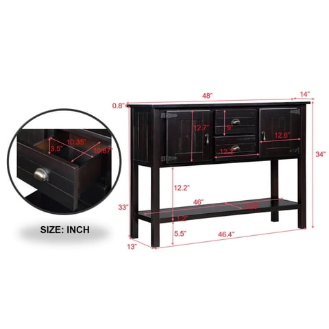 M&Ms - 48'' Solid Wood Sideboard Console Table With 2 Drawers And Cabinets And Bottom Shelf, Retro Style Storage Dining Buffet Server Cabinet For Living Room Kitchen Dining Room (Espresso