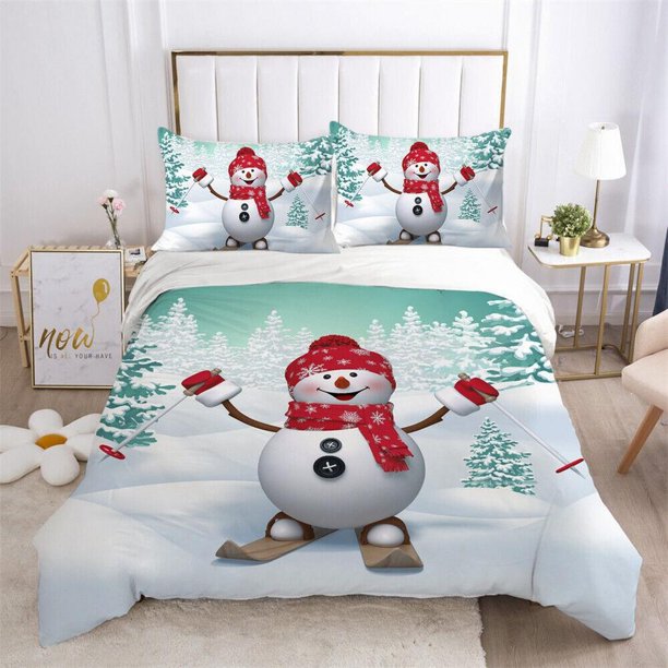 Christmas Gifts Snow Decor Kids Quilt Duvet Cover Set Super 3-Piece Bedding Set