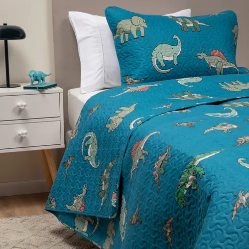 Genérico - Cubrecama Quilt Niño 1.5 Plaza Dinosaurio