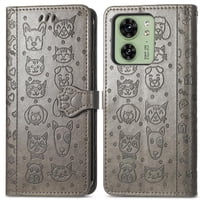 Funda Cartera Foxdock Para Moto Edge 40 , Flip Pu Con Relieve De Gatos Y Perros, Tarjetero Y Soporte