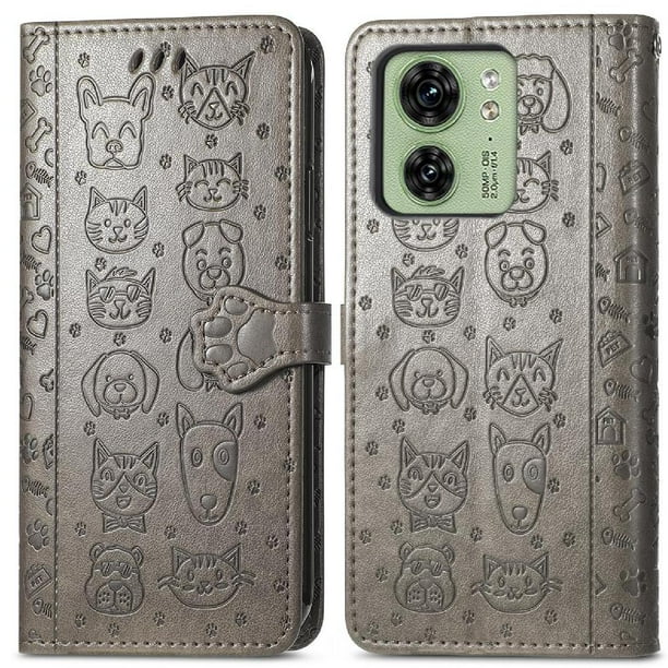 Funda Cartera FOXDOCK para MOTO Edge 40 , Flip PU con Relieve de Gatos y Perros, Tarjetero y Soporte