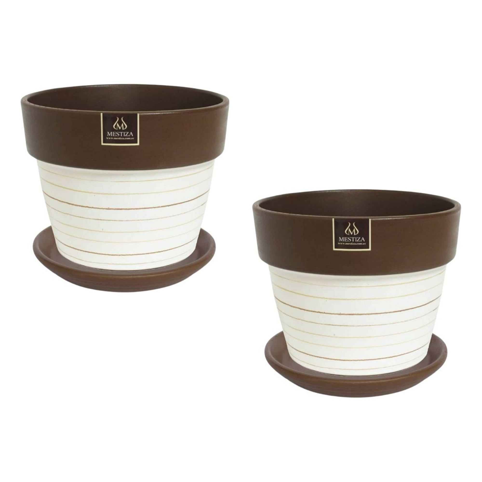 Pottery - Set De 2 Maceta Greta 14cm Blanca Y Sus Platos