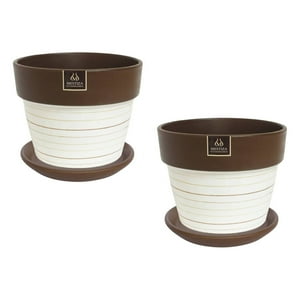 Pottery - Set De 2 Maceta Greta 14Cm Blanca Y Sus Platos