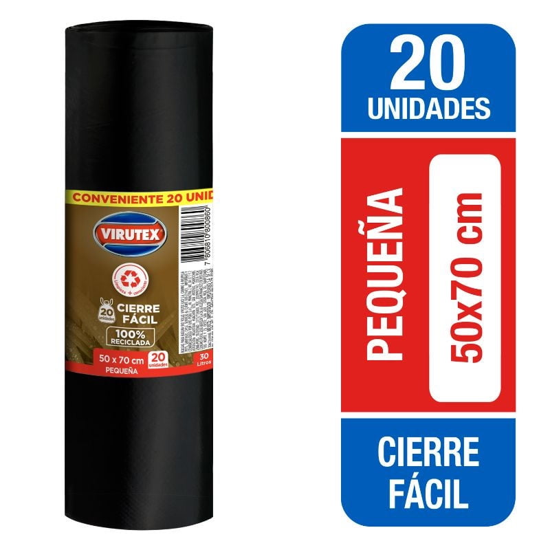 Virutex - Bolsa De Basura Pequeña Con Asas 50X70 Cm