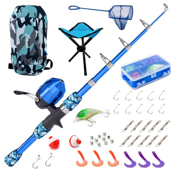 Kit de Caña de Pescar Lanaak 120 cm Camo Azul