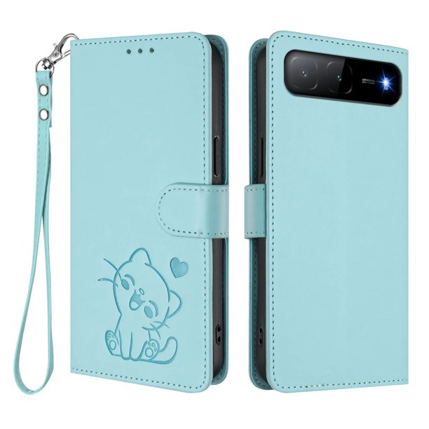 Funda Volteable con Diseño de Gato para Infinix Hot 60i 5G, Verde Claro