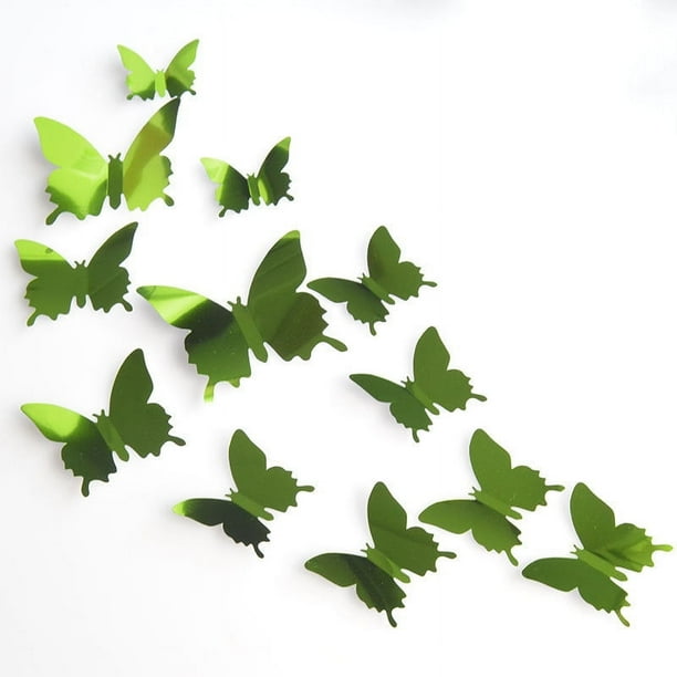 12Pcs Children 3D Butterfly Mirror Wall Sticker Decal Wall Art Removable Wedding Christmas Decoration Sticker For Kids Room Bedroom Decor Living Room