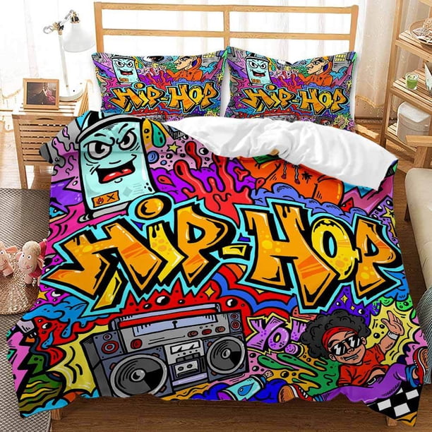 x1193 Bed SheetsGrey Graffiti Modern Duvet Cover Set Twin Bed Linen Set 3-Piece Bedding Set (1 Duvet Cover + 2 Pillow Shams) nj1193