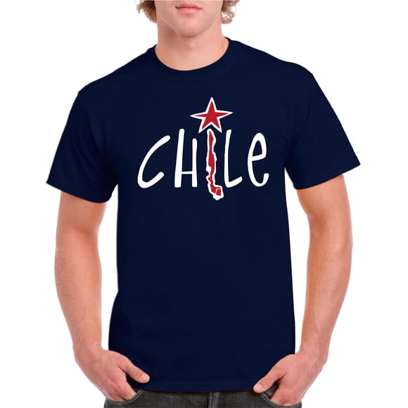 Polera Hombre, color marino, talla M, Estampado Chile
