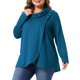 thumbnail image 4 of Agnes Orinda Conjuntos de Halloween Blusa Casual de Negocios para Mujer de Talla Grande con Cuello Alto, Túnica Envolvente, Botón Lateral Asimétrico, Manga Larga 1X Azul, 4 of 6