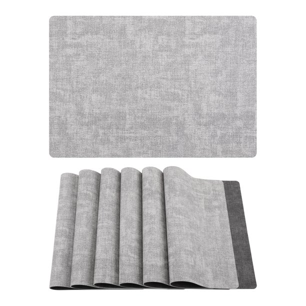 Juego de 6 Manteles Individuales de Cuero para Decoración de Mesa de Cocina Lavables Resistentes al Calor Color Gris Claro 16.9x11.8 pulgadas