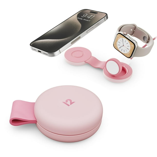 Cargador de viaje inalámbrico plegable compacto Butterfly SE 2 en 1, con carga MagSafe Duo de 15 W para iPhone, AirPods y Apple Watch, color rosa