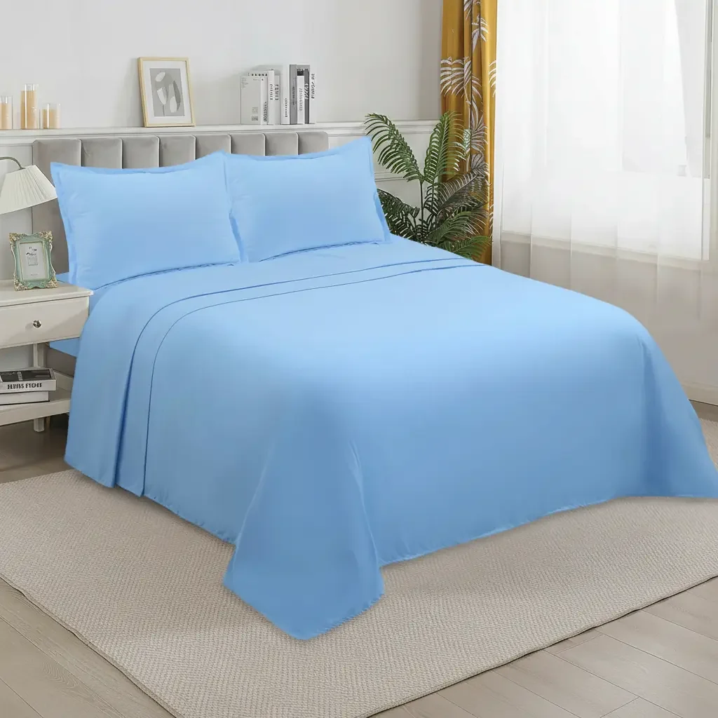 Casadeliacl - Sábanas W.m G Juego De 200 Hilos Para Colchón 2 Azul Claro Liso
