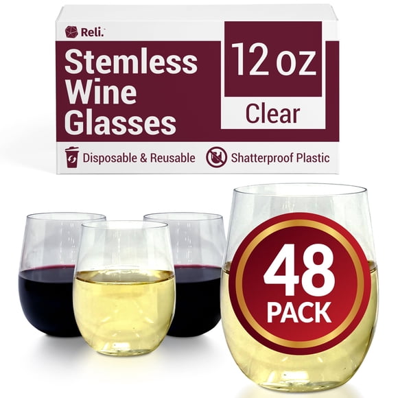 Copas de vino Reli. Desechable de 12 oz (paquete de 48) de plástico transparente
