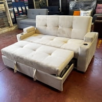 Camila Home - Sofá Cama Felpa Beige Claro Royal 2 Plazas Con Puffs Y Respaldo Reclinable