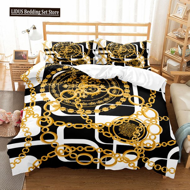 x2595 Bed SheetsDark Gold Theme Duvet Cover Set Polyester Comforter Cover Twin Full Size For Men Women Kid Girls Bedding Set 3-Piece Bedding Set (1 Duvet Cover + 2 Pillow Shams) nj2595