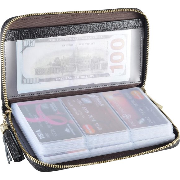 Easyoulife Credit Card Holder Wallet para Mujer con Cierre y Cuero