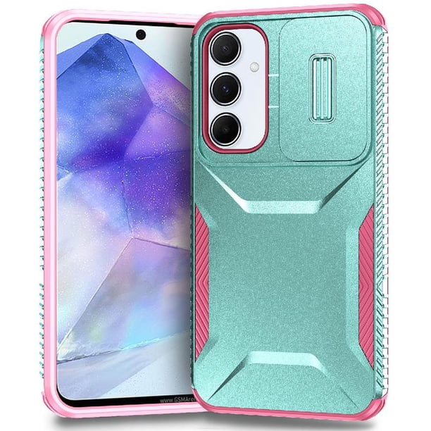 Funda Resistente para Samsung Galaxy A55 5G con Tapa Deslizante y Protección Militar Verde