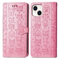 Funda Cartera Foxdock Para Iphone 14 , Flip Pu Con Relieve De Gatos Y Perros, Tarjetero Y Soporte