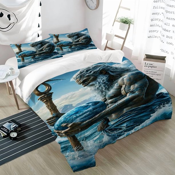 3pcs Poseidon Trident Print Bedding Set | 100% Polyester Soft Skin-Friendly