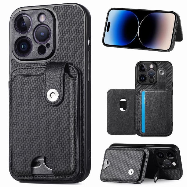 Funda Billetera Tejida para iPhone 14 Pro Max con Soporte y Tarjetero Negro