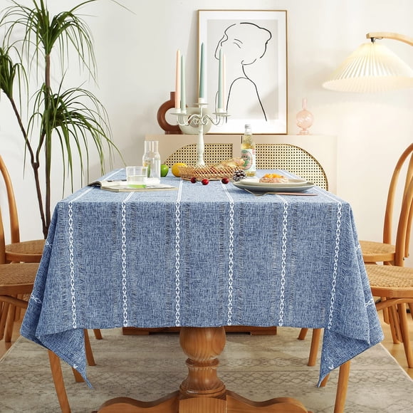 Mantel Chassic Farmhouse Style de lino, 152 x 305 cm, color azul