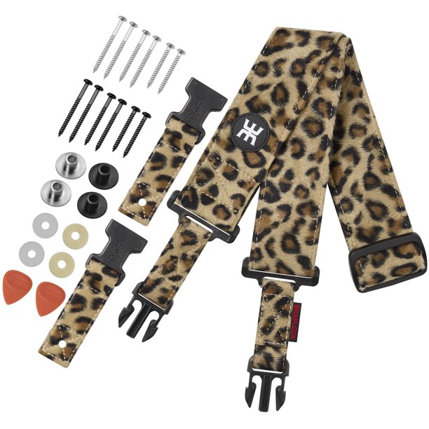 Correa para guitarra Amumu SNAPLOCK Pro de 38 a 57 pulgadas, diseño flocado en forma de leopardo