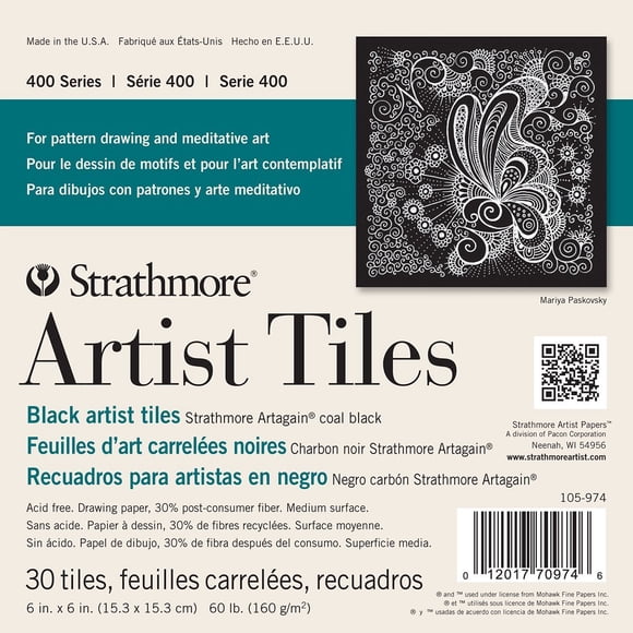 Artist Tiles Strathmore 62105974, 30 hojas negras, 160 g/m², 6 x 6 cm