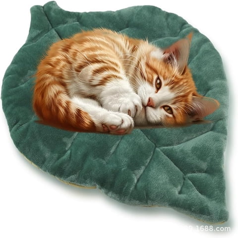 Xusx111 - Cat Mat Self Calentamiento Cama De Gato25 ""X18"" Hoja En Forma De Algodón Manta De Almohadilla De Mascota Suave Y Cálida Para La Cama Interior Sofá Sofá Pisos Gato Y Perro Colchón Cálido (Ver