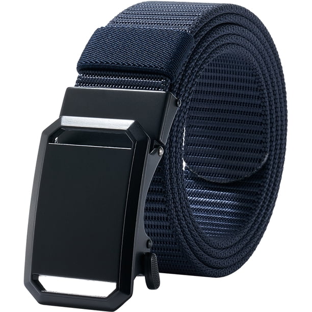 Cinturones de trinquete para hombre - Cinturón de moda para hombre de tela de nailon de 3.4cm pulgadas para jeans casuales, 130cm, Azul Marino