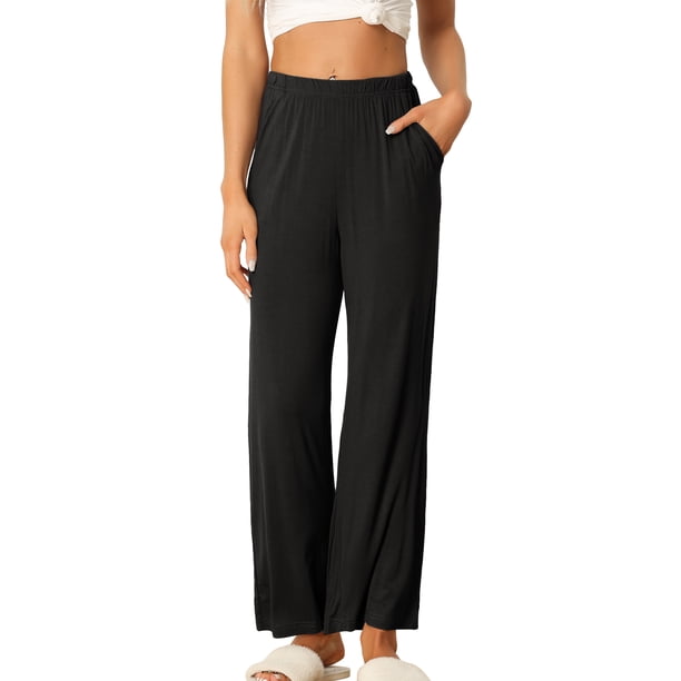 INSPIRE CHIC Pantalones de pijama de algodón para mujer, suaves y transpirables, pantalones de dormir con bolsillos y cintura elástica M Negro