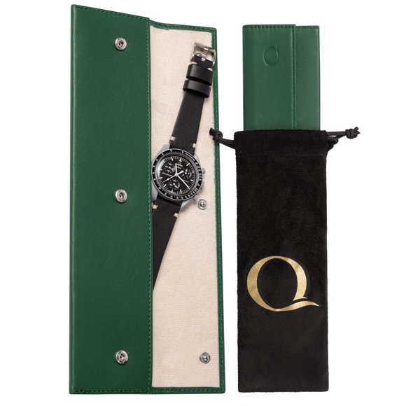 Funda para reloj QWATCHBANDS de piel de plena flor, color verde/crema