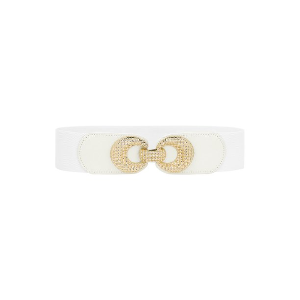Cinturón elástico para mujeres INSPIRE CHIC de regreso a clases con hebilla de doble anillo de aleación, moda adecuada para falda o vestido 67x6cm/26.4x2.4" Blanco