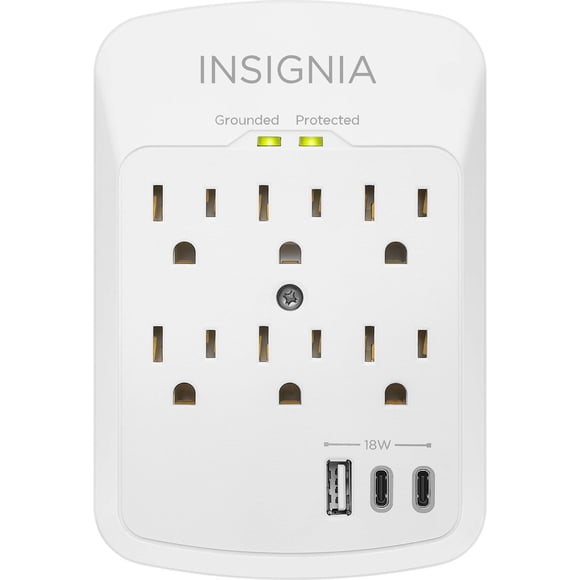 Protector de Sobretensión Insignia 6 tomas, 2 USB-C y 1 USB de 1.800 J