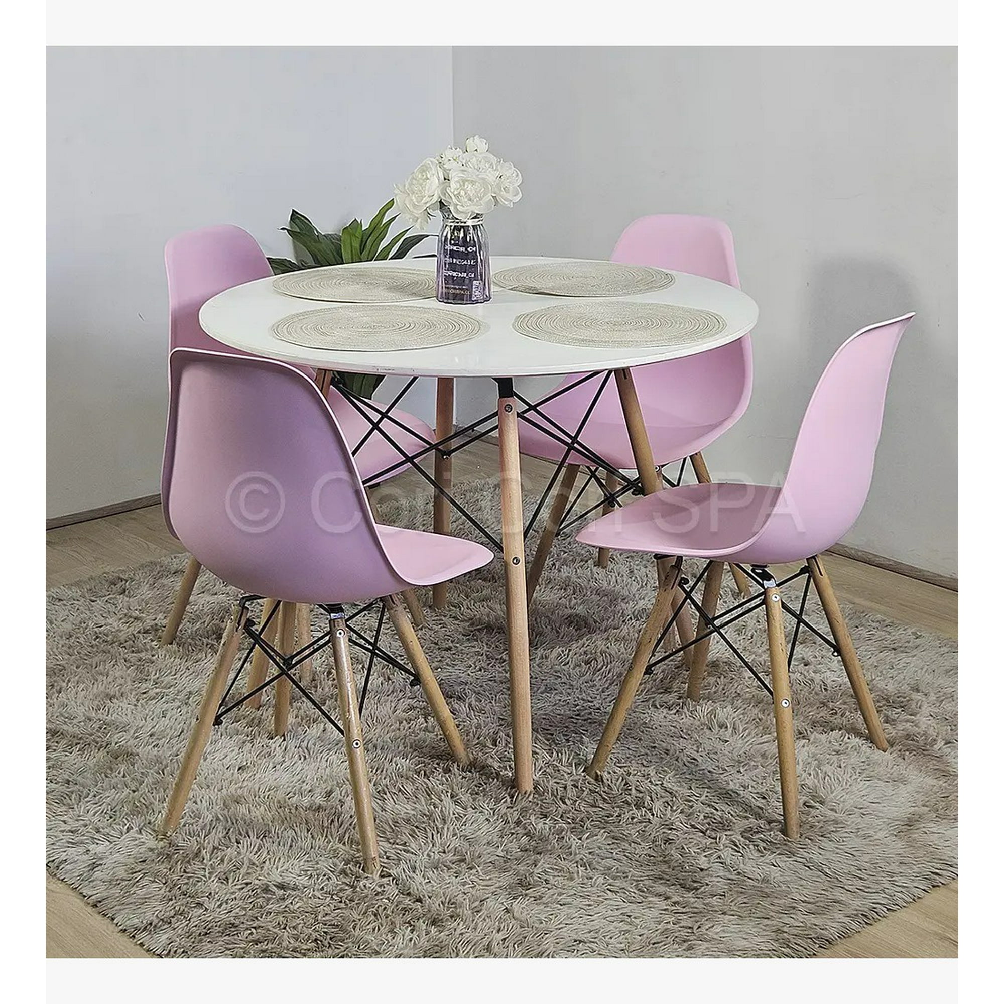Cori Cori - Juego De Comedor Mesa Eames Blanca 100cms + 4 Sillas Eames Rosa