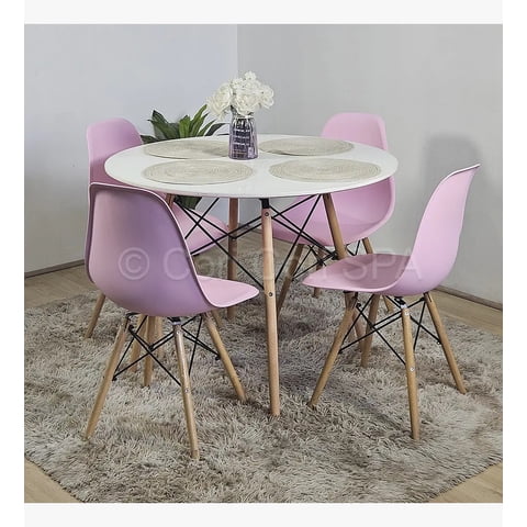 Cori Cori - Juego De Comedor Mesa Eames Blanca 100Cms + 4 Sillas Eames Rosa