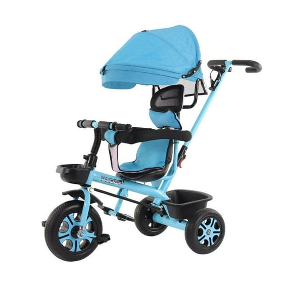 Triciclo Coche Infantil Con Toldo 5 en 1 Con Mango Direccional Celeste