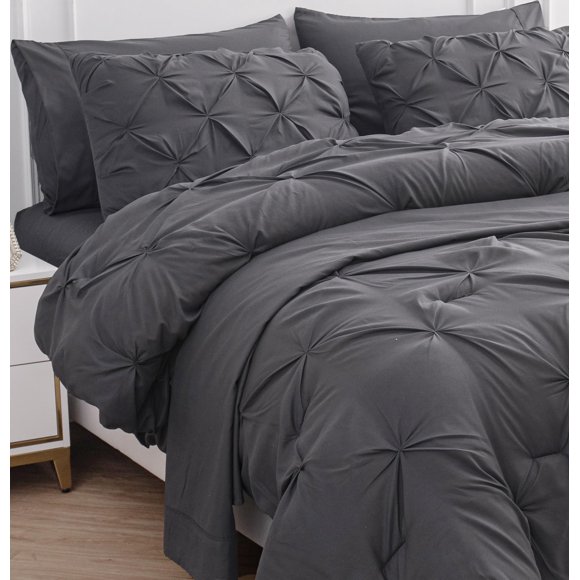 Juego de edredón LANE LINEN tamaño king con sábanas y fundas de almohada, color gris