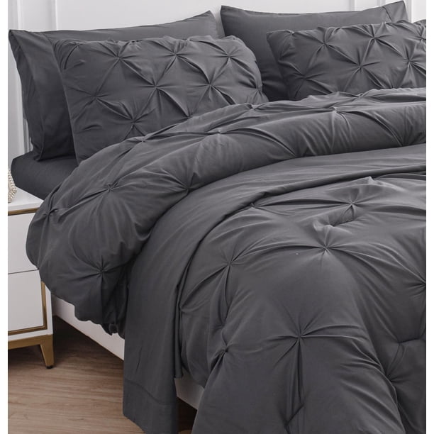 Juego de edredón LANE LINEN tamaño king con sábanas y fundas de almohada, color gris