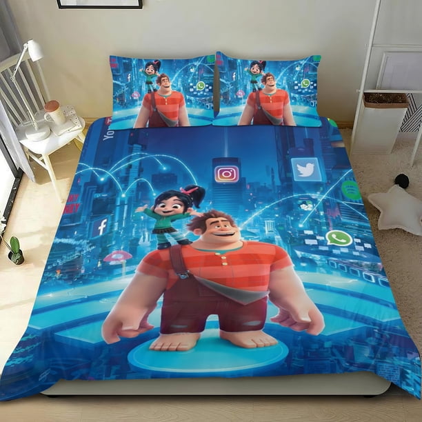 Wreck It Ralph Conjunto de sábanas temático, trío de piezas, cómodo y amigable con la piel, diseño único, regalo de decoración para el hogar para familiares, amigos y fans,173cm *218cm
