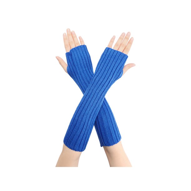 INSPIRE CHIC Calentadores de brazos de punto de color sólido Guantes sin dedos Largos hasta el codo Cubierta tejida para invierno Talla única Azul