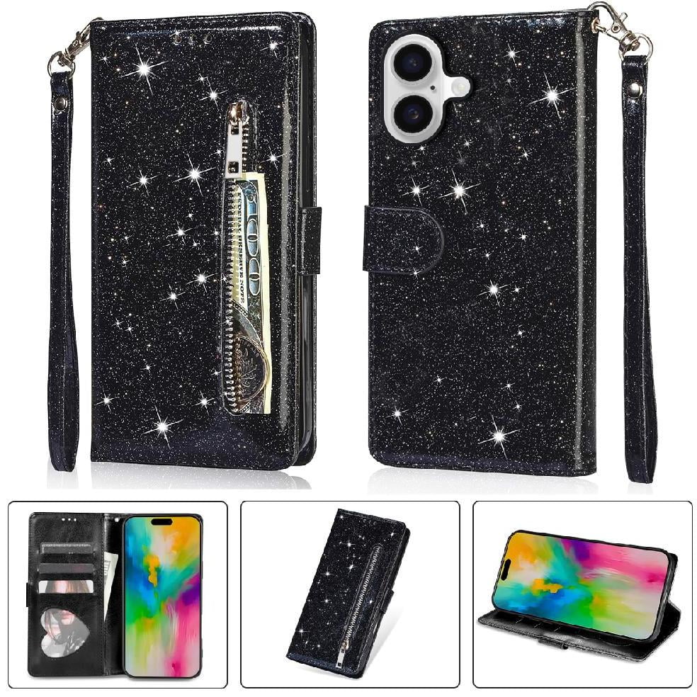 Foxdock - Funda Para Elegante Funda Iphone 16 Glitter Con Cremallera-ideal Para El Uso Diario