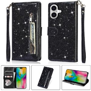 Foxdock - Funda Para Elegante Funda Iphone 16 Glitter Con Cremallera-Ideal Para El Uso Diario