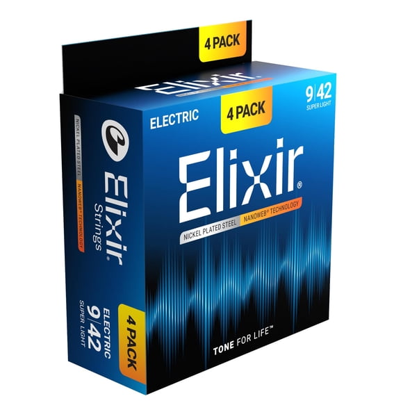 Cuerdas de Guitarra Elixir Eléctrica 9-42 NANOWEB - Pack de 4