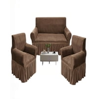 Genérico - Juego De Fundas De Sofa 3+1+1 Con Diseño En Forma De Hoja Con Velo 3-1-1 Color Café