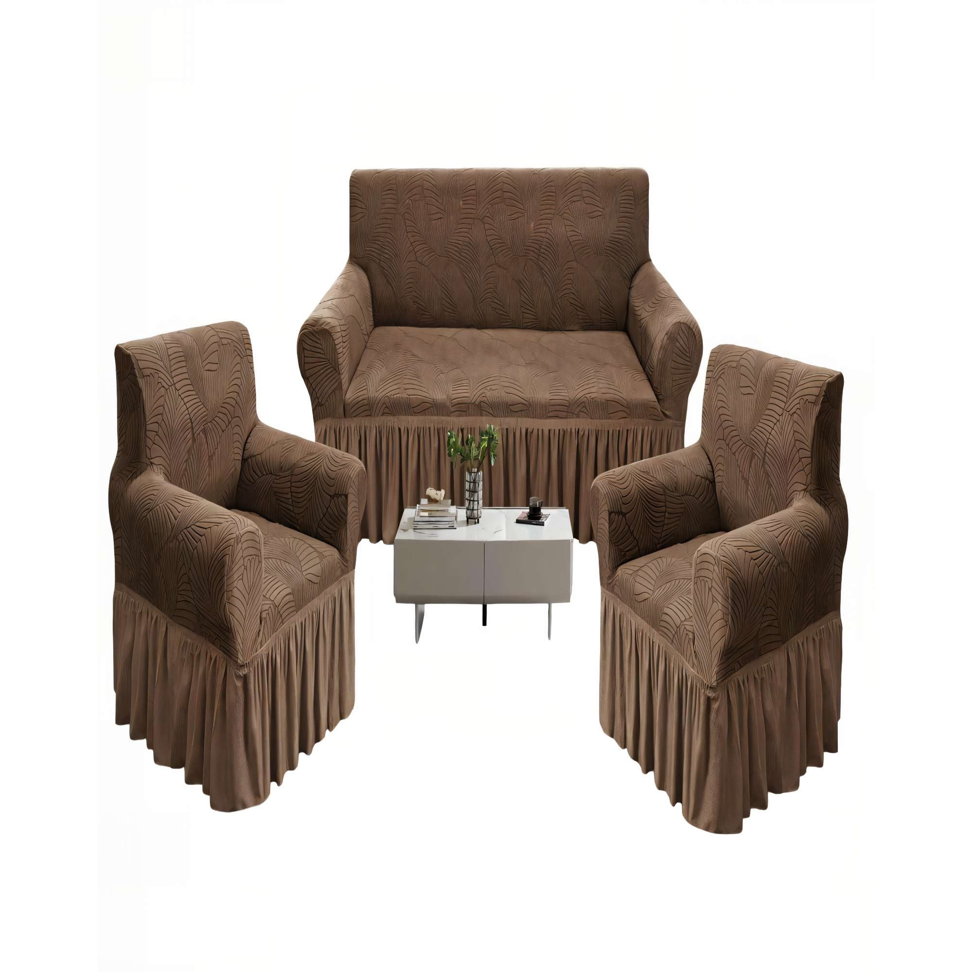 Genérico - Pack De Fundas De Sofa 3+1+1 Con Diseño En Forma De Hoja Con Velo 3-1-1 Color Café